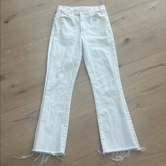 MOTHER The Hustler Ankle Fray Jeans White USA Stretch Size 27
